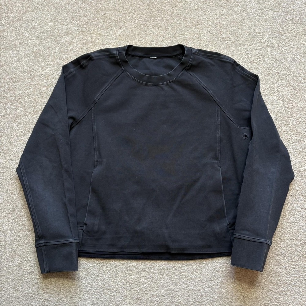 Lululemon‎ Sweatshirt Womens 8 Black Crewneck Raglan Pullover Logo Vent Knit